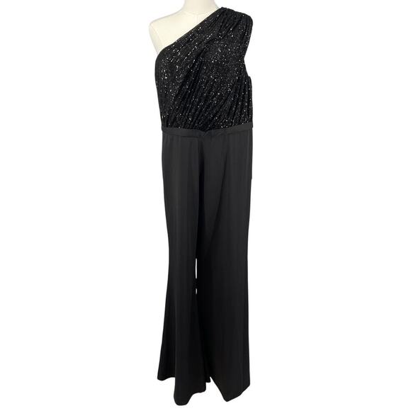 Ieena for Mac Duggal 26716 Sequin Bodice One Shoulder Jumpsuit Black Size 14 NEW - Picture 3 of 11